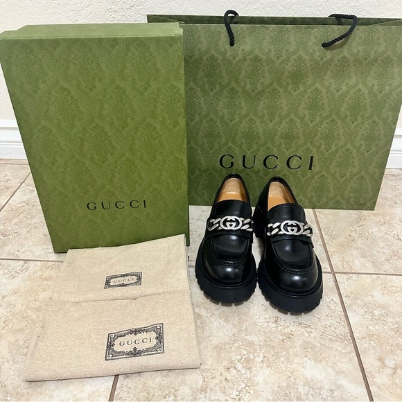 New authentic Gucci Interlocking G-chain leather loafers size 37.5 - Picture 6 of 10
